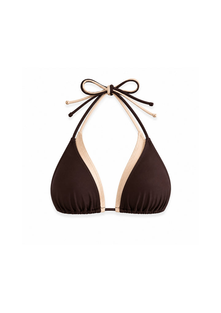 CONTRAST-BIND TRIANGLE HALTER BIKINI TOP
