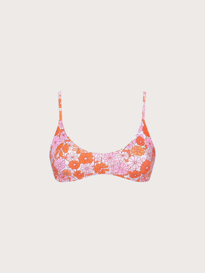 Kamala™️ | Orange Floral Backless Bikini Top